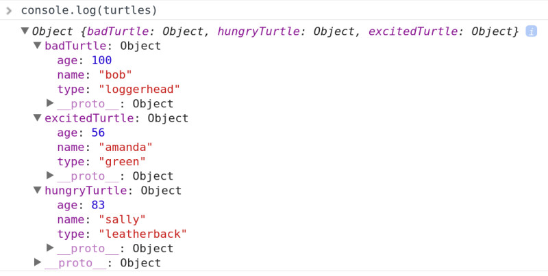 console.log debugging output