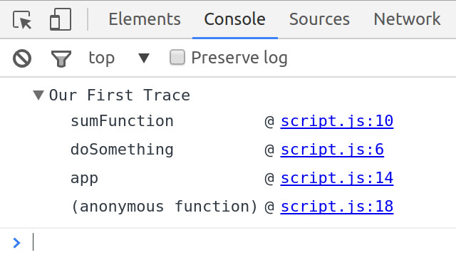 output from console.trace