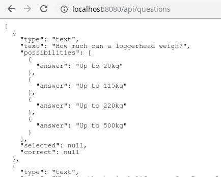 Results from questions endpoint
